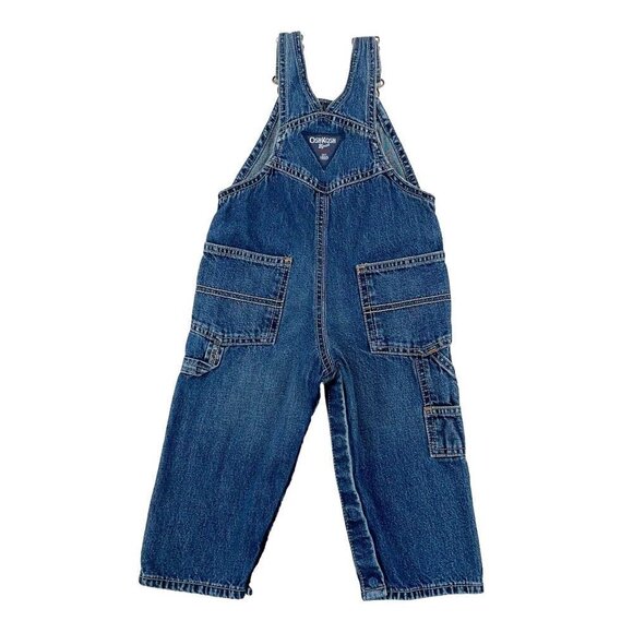 Vintage Oshkosh B'gosh SIZE 18 MONTHS Blue Denim Carpenter Vestbak Jean Overalls - Picture 3 of 6